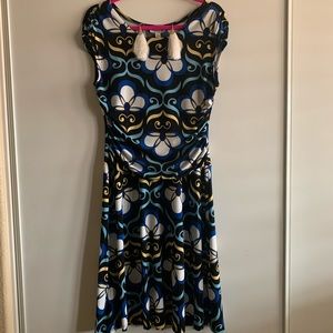Beautiful Bold Print Dress and Earrings EUC